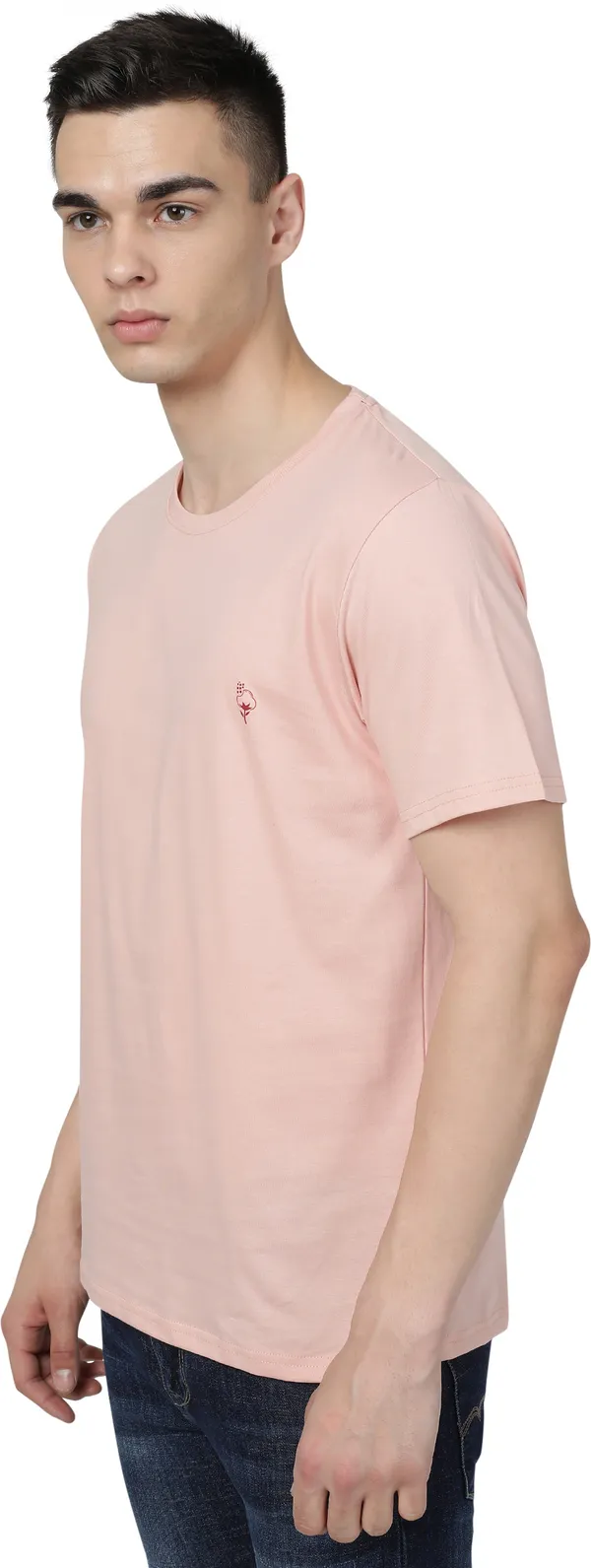 Orange_Cotton_Blend_Solid_T-Shirt_For_Men
