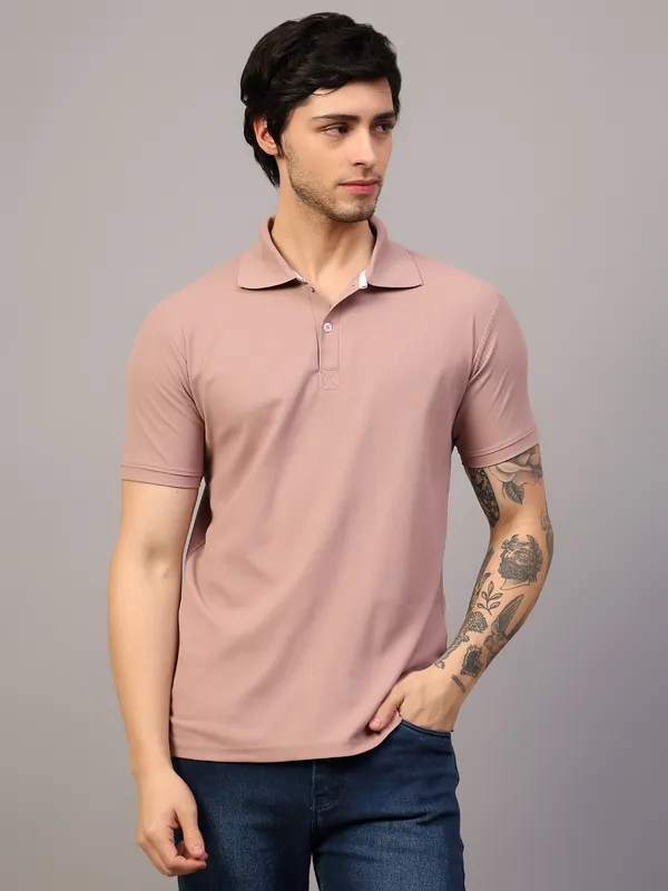 Pink_Poly_Cotton_Solid_T-Shirt_For_Men