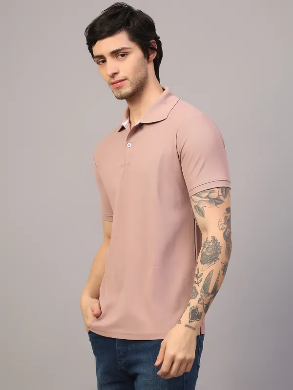 Pink_Poly_Cotton_Solid_T-Shirt_For_Men