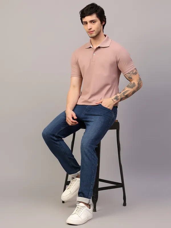 Pink_Poly_Cotton_Solid_T-Shirt_For_Men