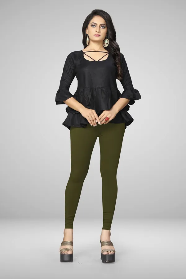 Deep_Green_Cotton_Blend_Solid_Elastic_Casual_Leggings_For_Women_&_Girl