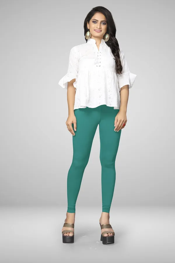 Green_Cotton_Blend_Solid_Elastic_Casual_Leggings_For_Women_&_Girl