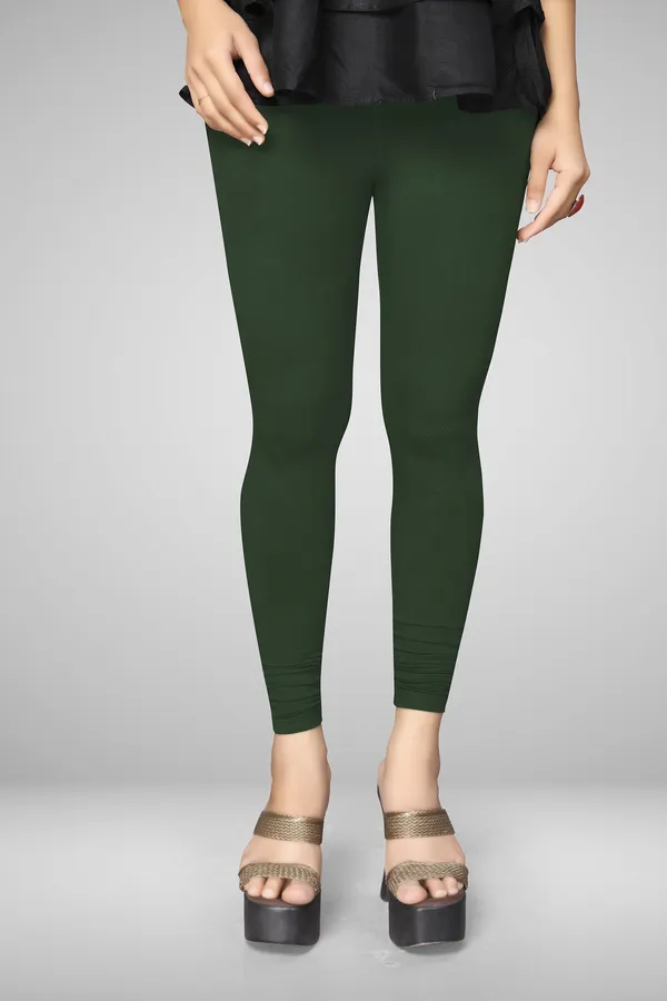 Dark_Green_Cotton_Blend_Solid_Elastic_Casual_Leggings_For_Women_&_Girl