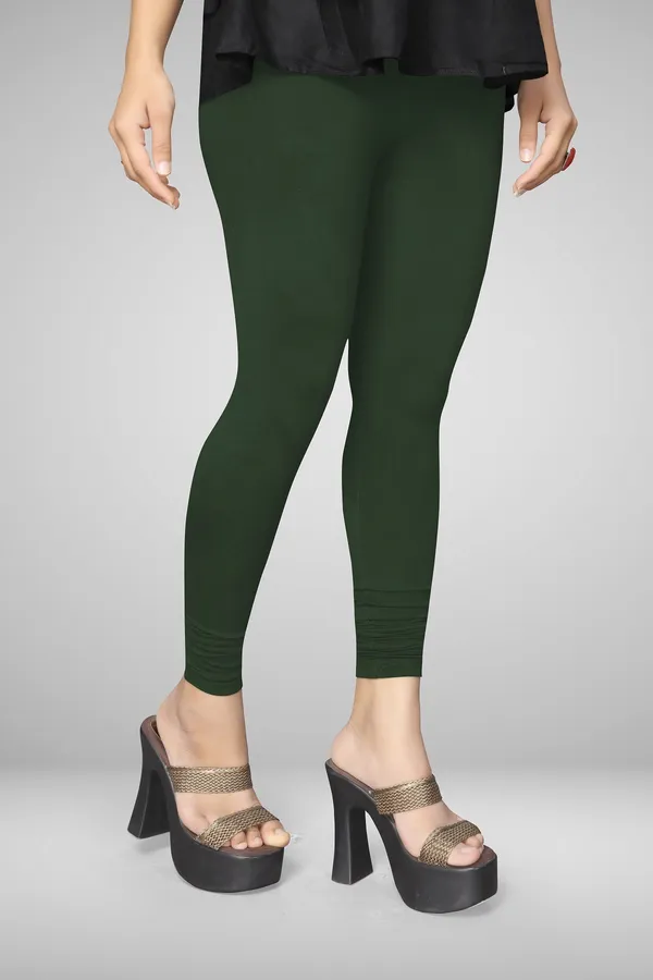 Dark_Green_Cotton_Blend_Solid_Elastic_Casual_Leggings_For_Women_&_Girl