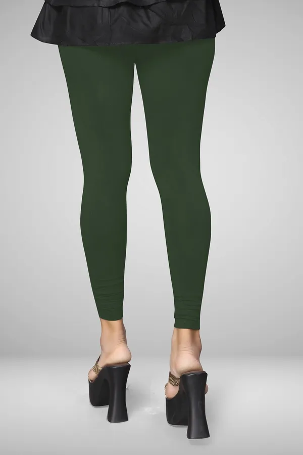 Dark_Green_Cotton_Blend_Solid_Elastic_Casual_Leggings_For_Women_&_Girl