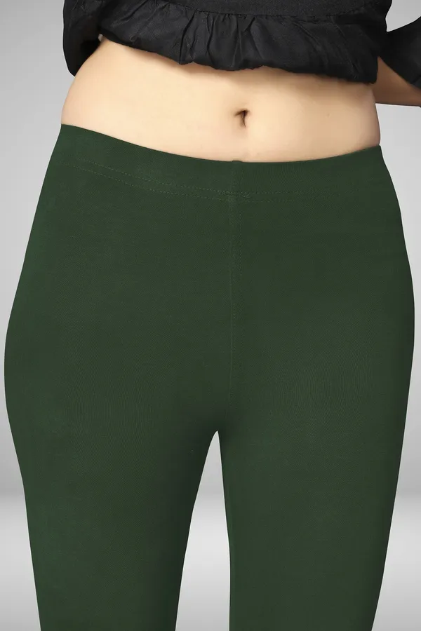 Dark_Green_Cotton_Blend_Solid_Elastic_Casual_Leggings_For_Women_&_Girl