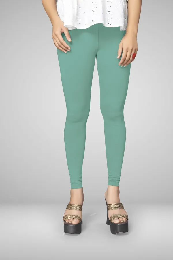Light_Green_Cotton_Blend_Solid_Elastic_Casual_Leggings_For_Women_&_Girl