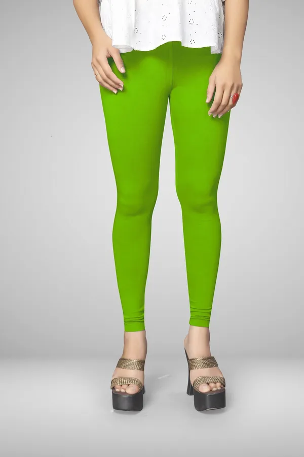Light_Green_Cotton_Blend_Solid_Elastic_Casual_Leggings_For_Women_&_Girl