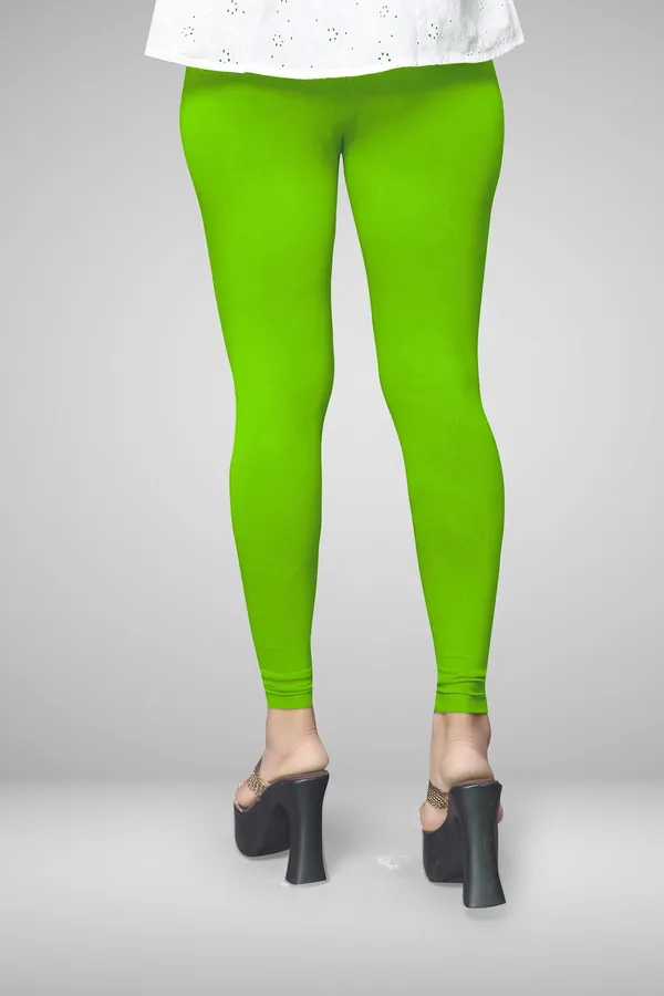 Light_Green_Cotton_Blend_Solid_Elastic_Casual_Leggings_For_Women_&_Girl