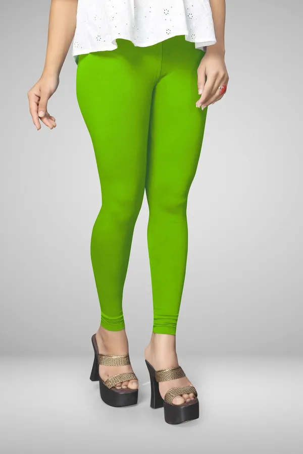 Light_Green_Cotton_Blend_Solid_Elastic_Casual_Leggings_For_Women_&_Girl