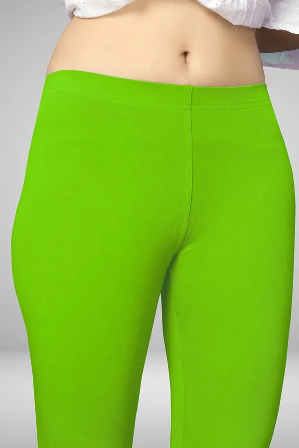 Light_Green_Cotton_Blend_Solid_Elastic_Casual_Leggings_For_Women_&_Girl