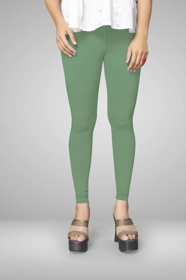 Light_Green_Cotton_Blend_Solid_Elastic_Casual_Leggings_For_Women_&_Girl