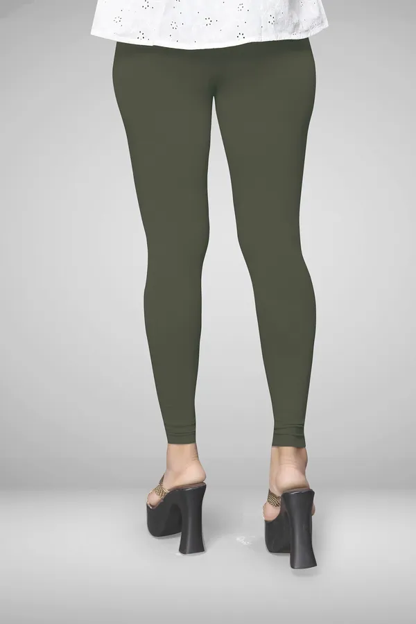 Dark_Green_Cotton_Blend_Solid_Elastic_Casual_Leggings_For_Women_&_Girl