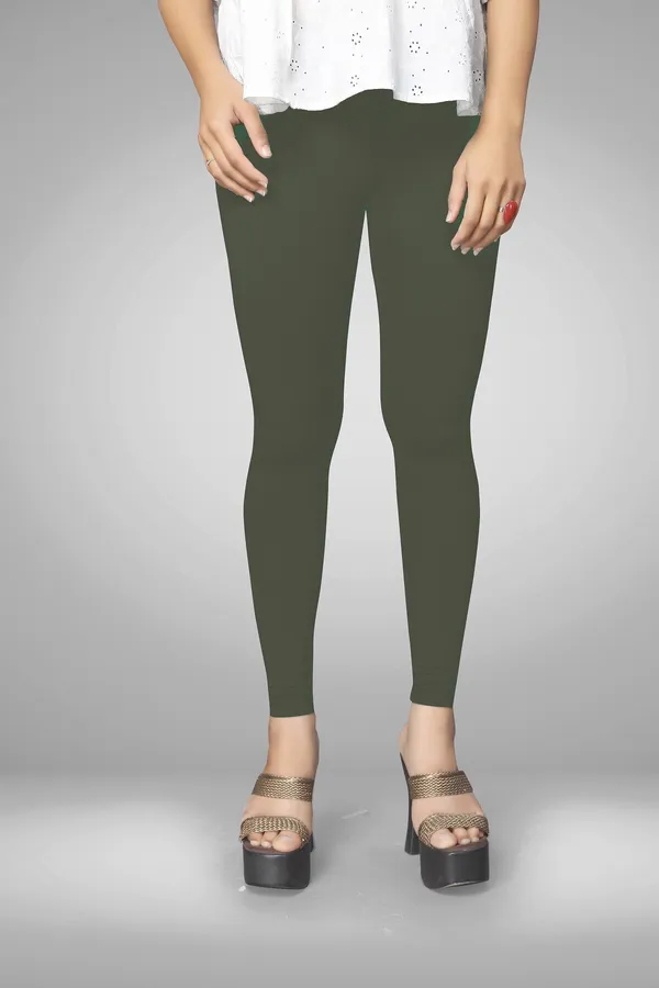 Dark_Green_Cotton_Blend_Solid_Elastic_Casual_Leggings_For_Women_&_Girl