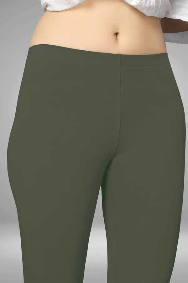 Dark_Green_Cotton_Blend_Solid_Elastic_Casual_Leggings_For_Women_&_Girl