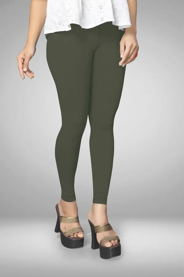 Dark_Green_Cotton_Blend_Solid_Elastic_Casual_Leggings_For_Women_&_Girl