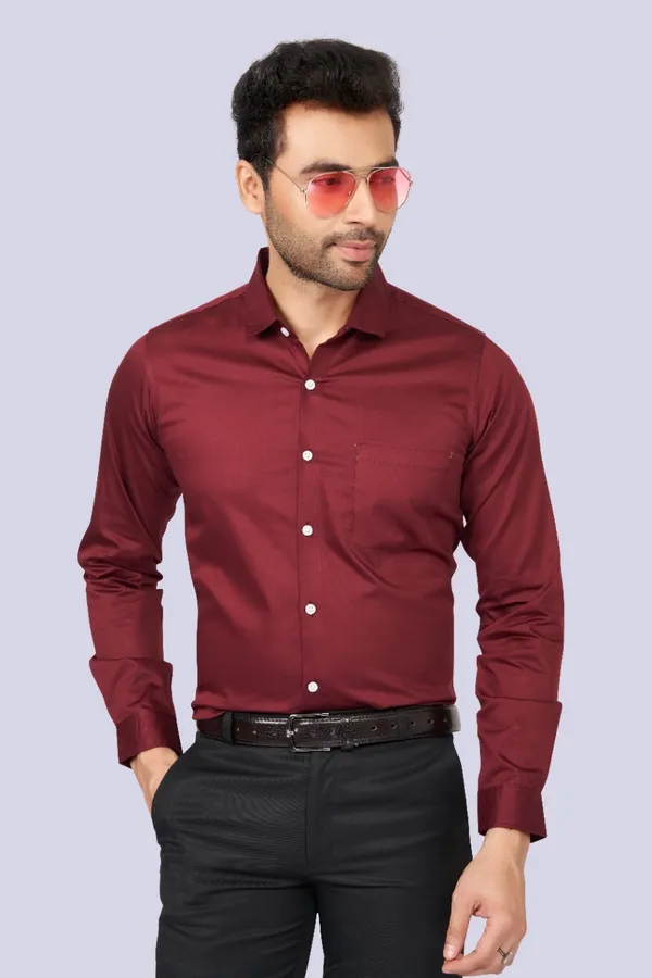 Maroon_Satin_Solid_Shirt_For_Men