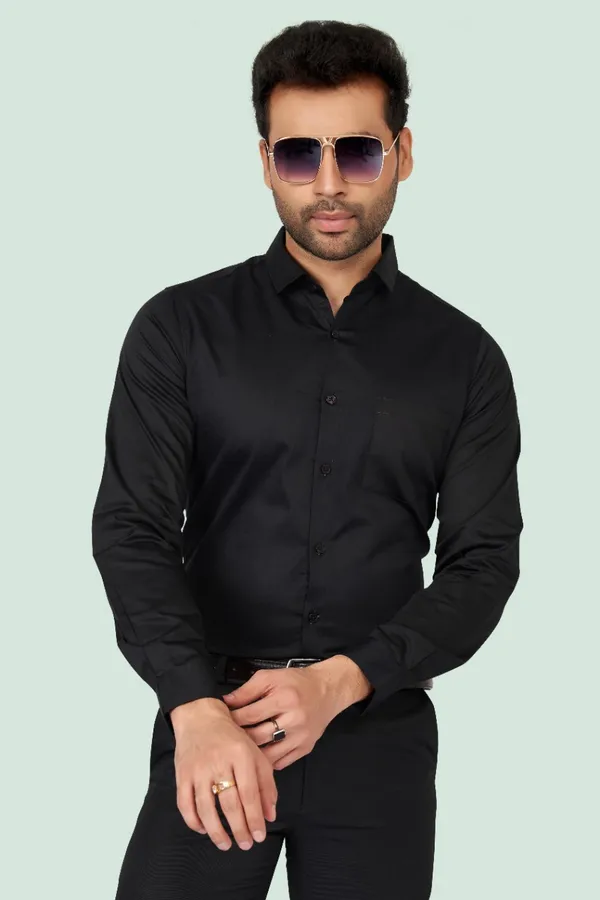 Black_Satin_Solid_Shirt_For_Men