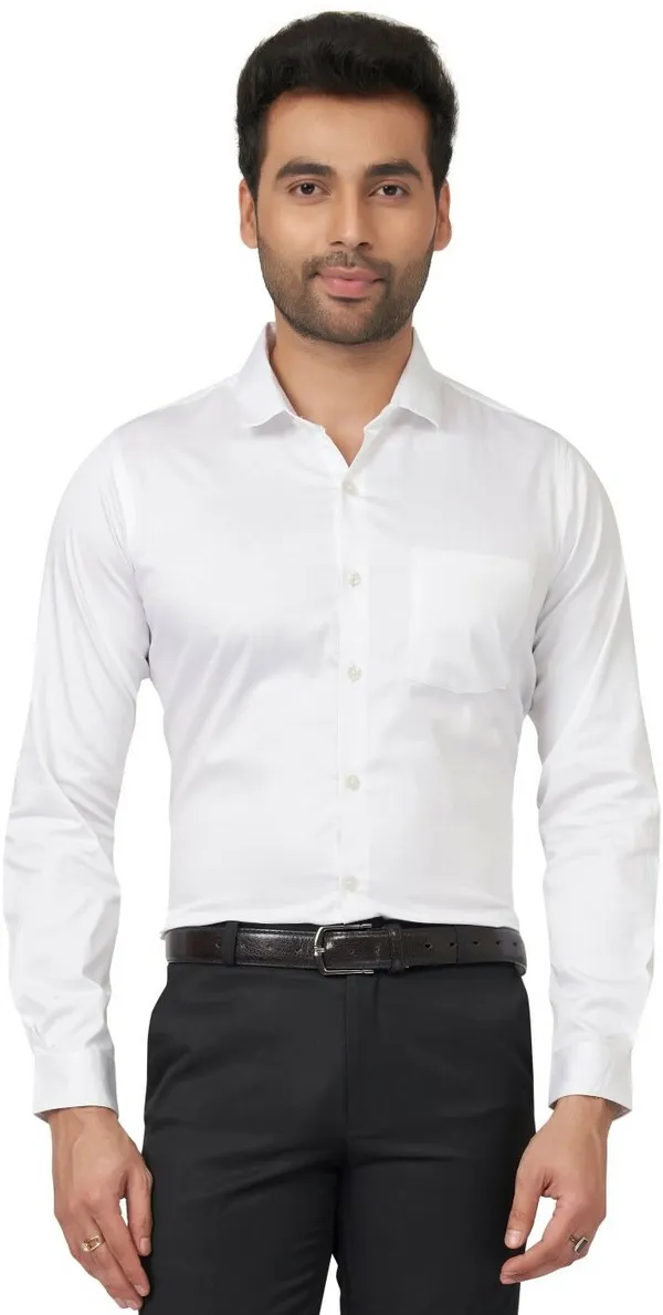 White_Satin_Solid_Shirt_For_Men