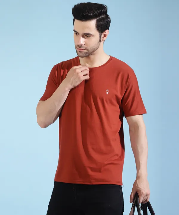 Brown_Cotton_Blend_Solid_T-Shirt_For_Men