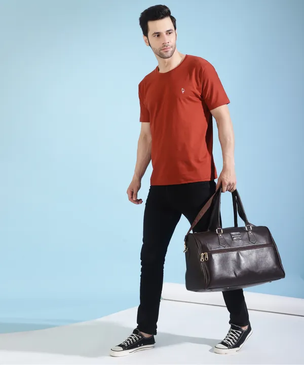 Brown_Cotton_Blend_Solid_T-Shirt_For_Men