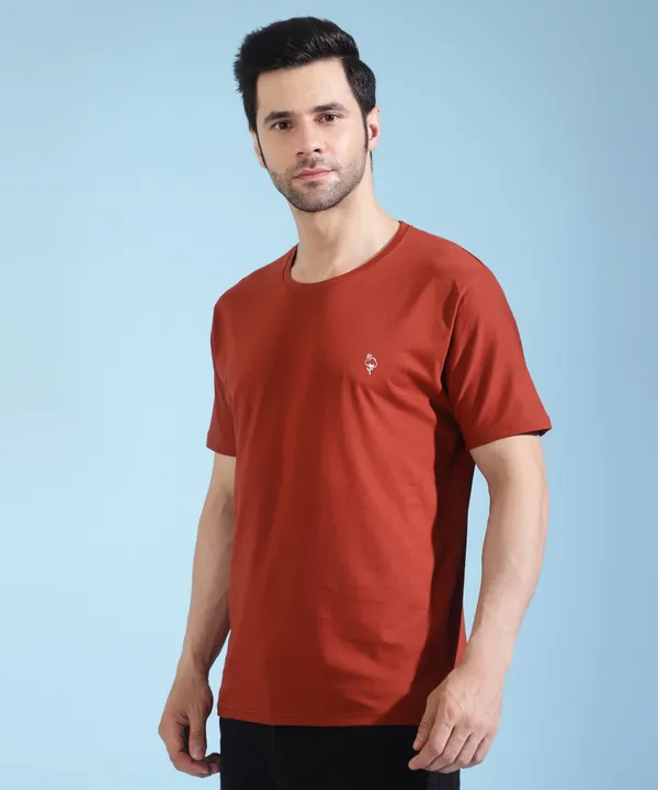 Brown_Cotton_Blend_Solid_T-Shirt_For_Men