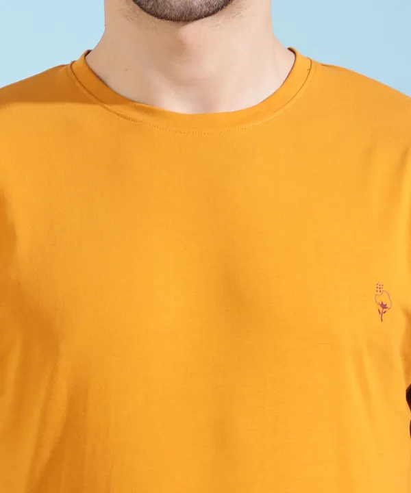 Yellow_Cotton_Blend_Solid_T-Shirt_For_Men_&_Women