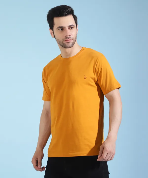 Yellow_Cotton_Blend_Solid_T-Shirt_For_Men_&_Women