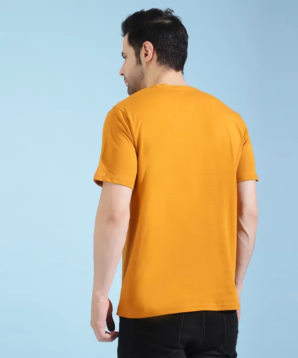 Yellow_Cotton_Blend_Solid_T-Shirt_For_Men_&_Women