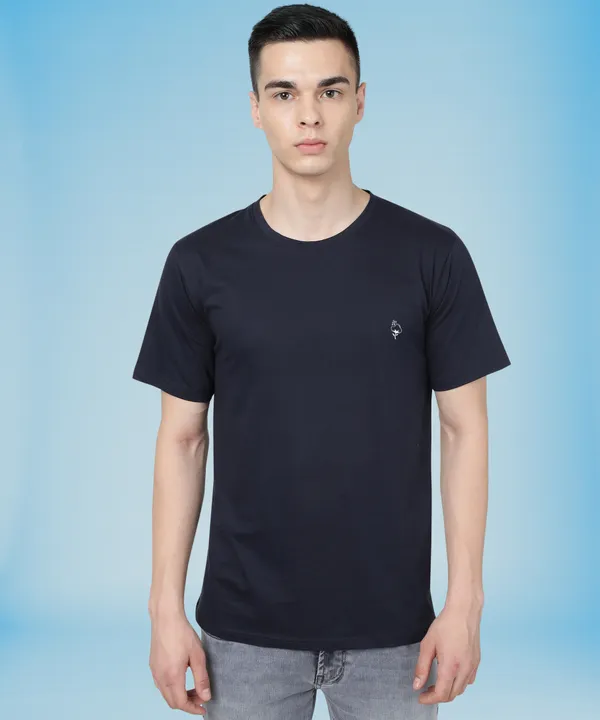 Dark_Blue_Cotton_Blend_Solid_T-Shirt_For_Men