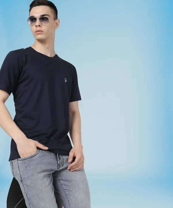 Dark_Blue_Cotton_Blend_Solid_T-Shirt_For_Men