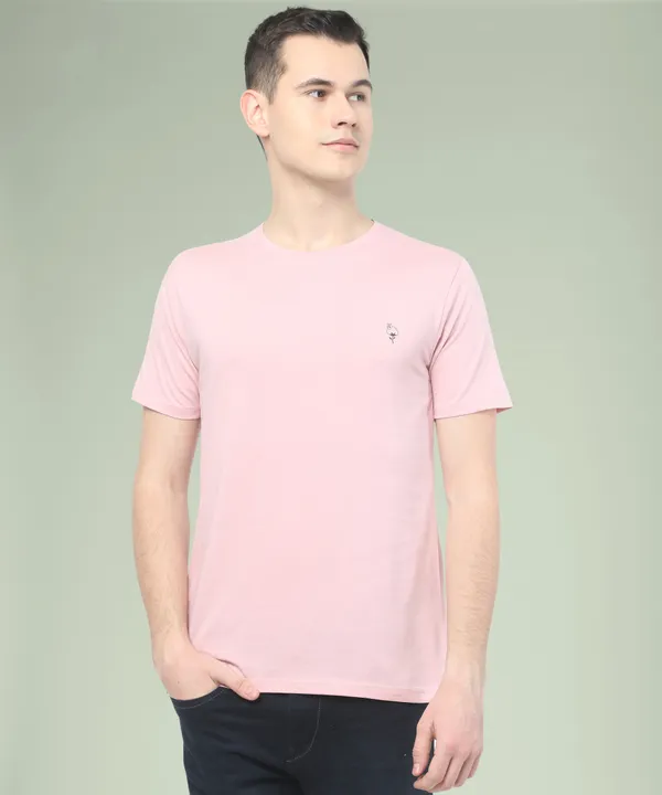 Pink_Cotton_Blend_Solid_T-Shirt_For_Men