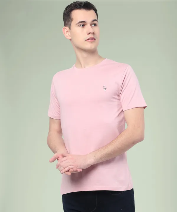 Pink_Cotton_Blend_Solid_T-Shirt_For_Men