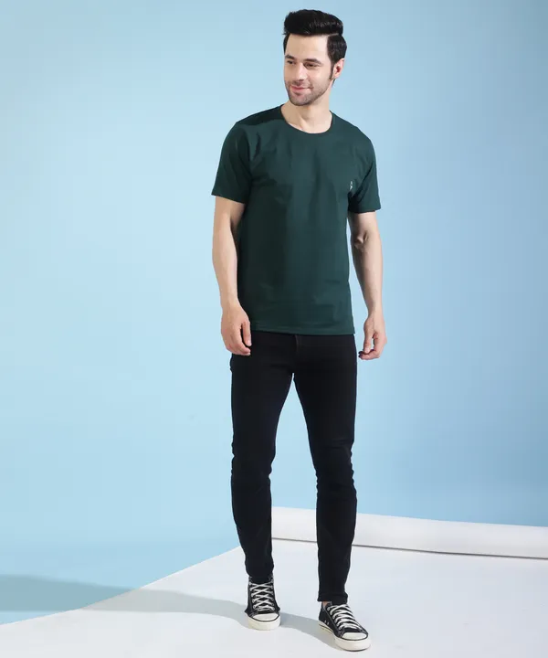 Dark_Green_Cotton_Blend_Solid_T-Shirt_For_Men