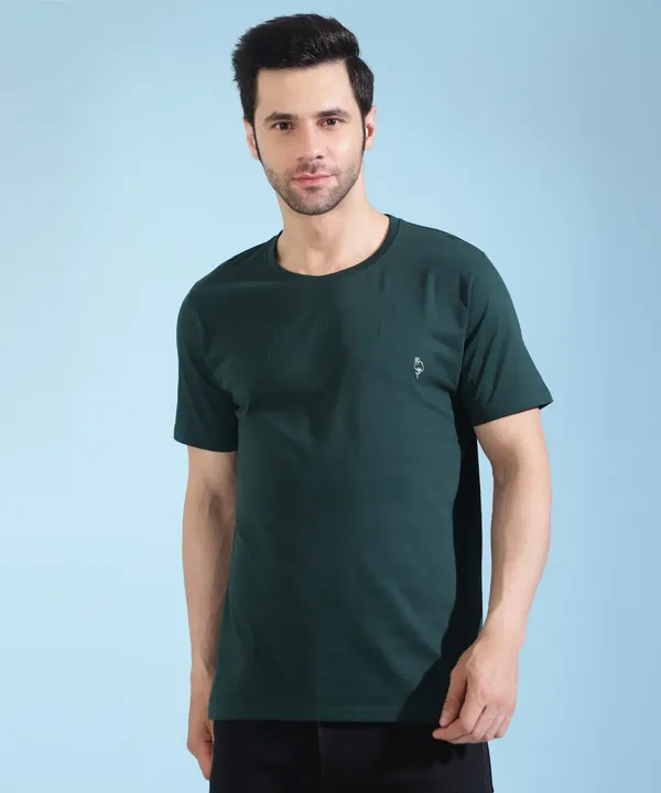 Dark_Green_Cotton_Blend_Solid_T-Shirt_For_Men