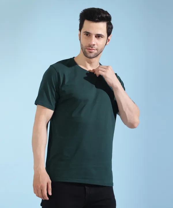 Dark_Green_Cotton_Blend_Solid_T-Shirt_For_Men