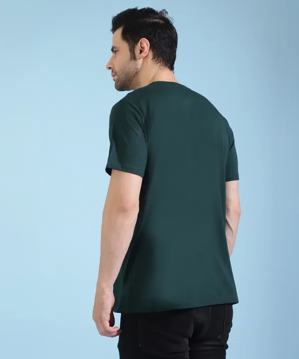 Dark_Green_Cotton_Blend_Solid_T-Shirt_For_Men