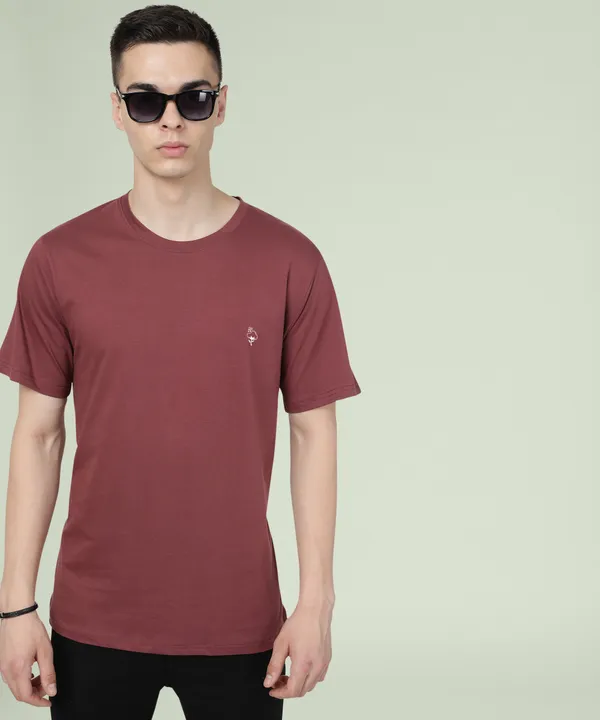 Purple_Cotton_Blend_Solid_T-Shirt_For_Men
