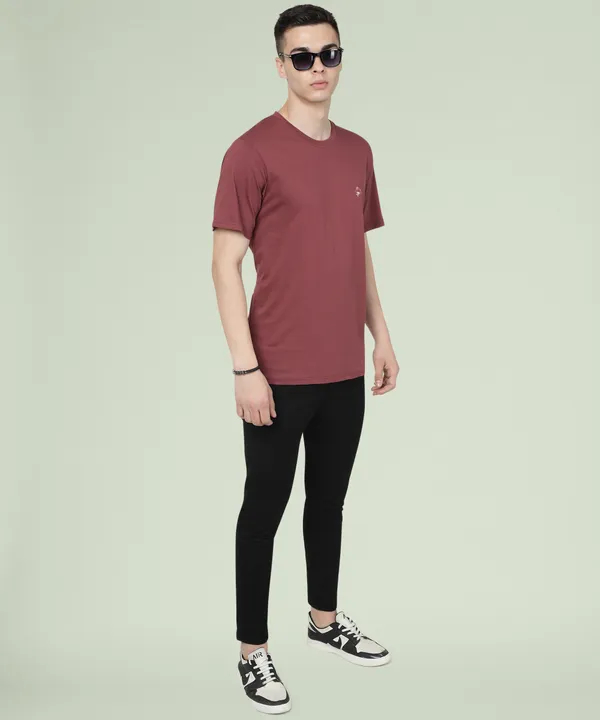 Purple_Cotton_Blend_Solid_T-Shirt_For_Men