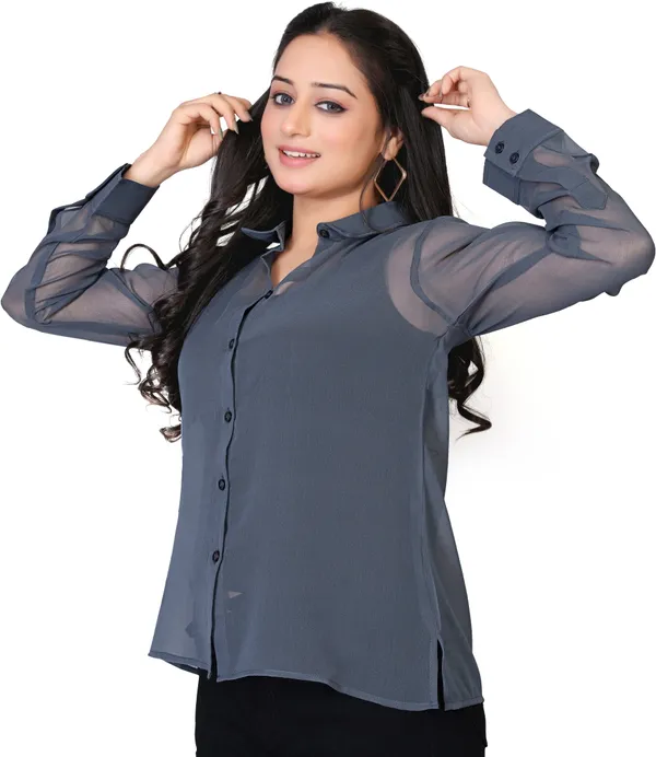 Grey_Georgette_Solid_Shirt_For_Women
