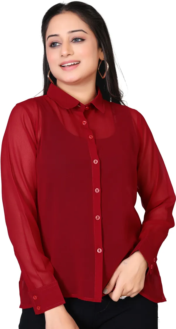 Maroon_Georgette_Solid_Shirt_For_Women