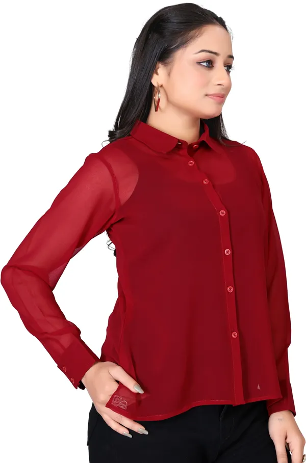 Maroon_Georgette_Solid_Shirt_For_Women