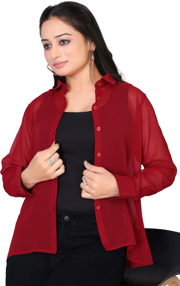 Maroon_Georgette_Solid_Shirt_For_Women