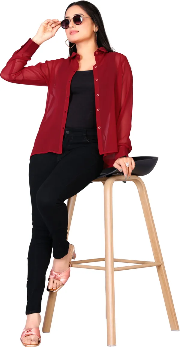 Maroon_Georgette_Solid_Shirt_For_Women