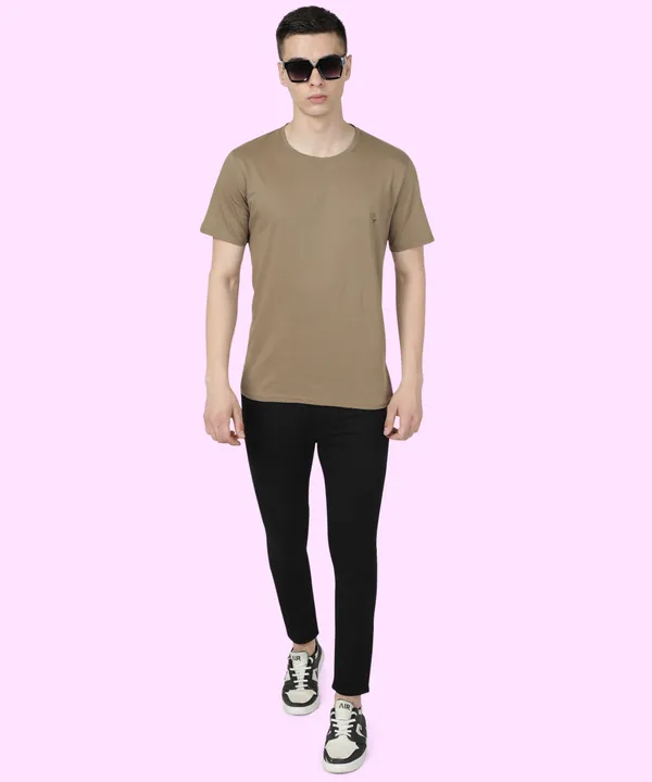 Brown_Cotton_Blend_Solid_T-Shirt_For_Men