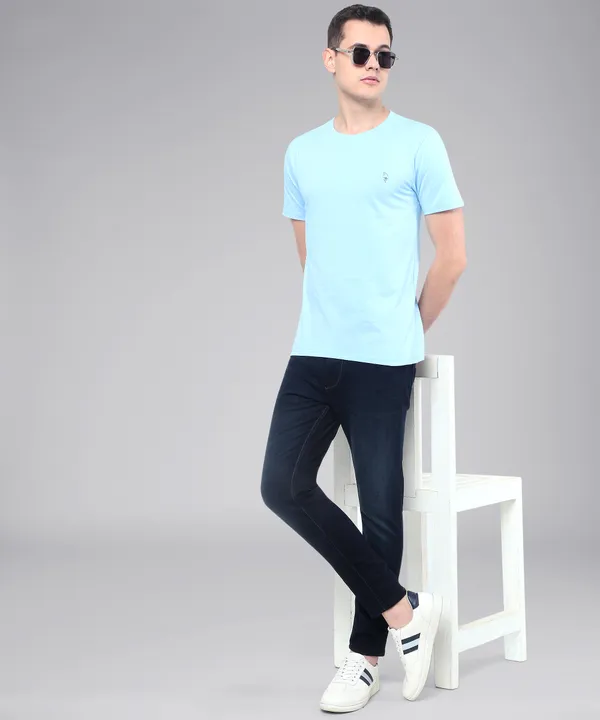 Light_Blue_Cotton_Blend_Solid_T-Shirt_For_Men