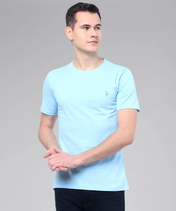 Light_Blue_Cotton_Blend_Solid_T-Shirt_For_Men