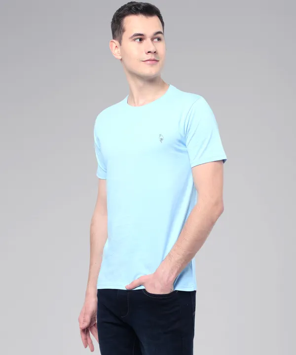 Light_Blue_Cotton_Blend_Solid_T-Shirt_For_Men
