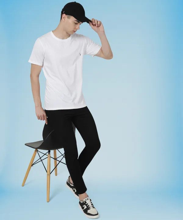 White_Cotton_Blend_Solid_T-Shirt_For_Men