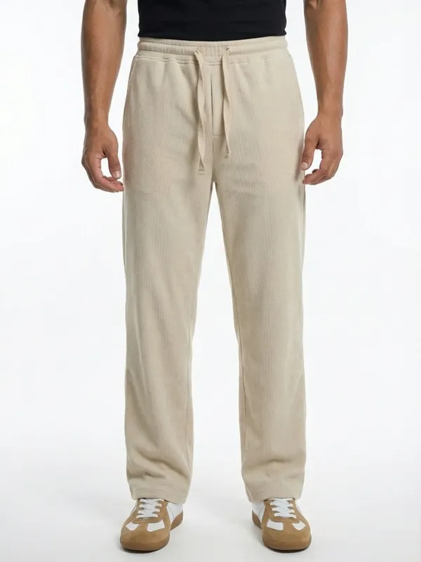 Men'S_Beige_Corduroy_Wide-Leg_Drawstring_Track_Pants